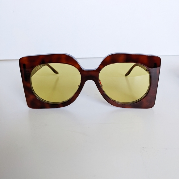 GUCCI GG0784S Oversized Retro Square Sunglasses Yellow Lens - Picture 6 of 16